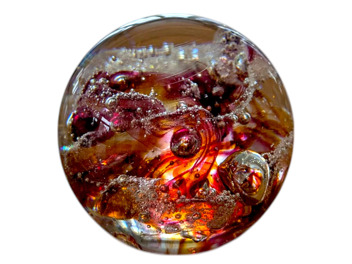 Red & Gold Art Glass Paperweight – Modern Bubble Globe Desk Décor