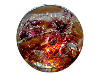Red & Gold Art Glass Paperweight – Modern Bubble Globe Desk Décor