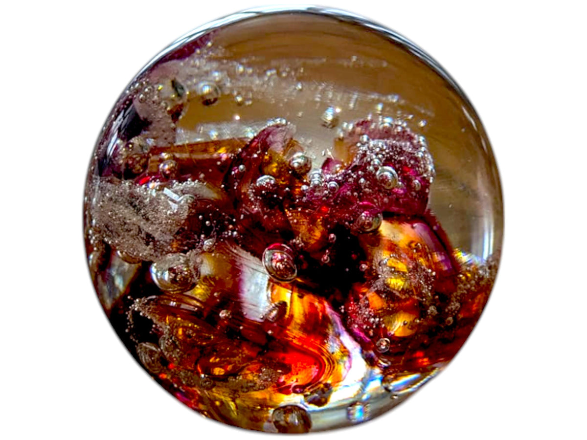 Red & Gold Art Glass Paperweight – Modern Bubble Globe Desk Décor