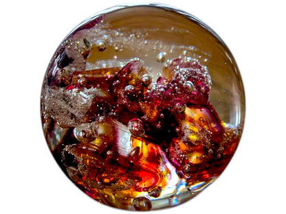 Red & Gold Art Glass Paperweight – Modern Bubble Globe Desk Décor