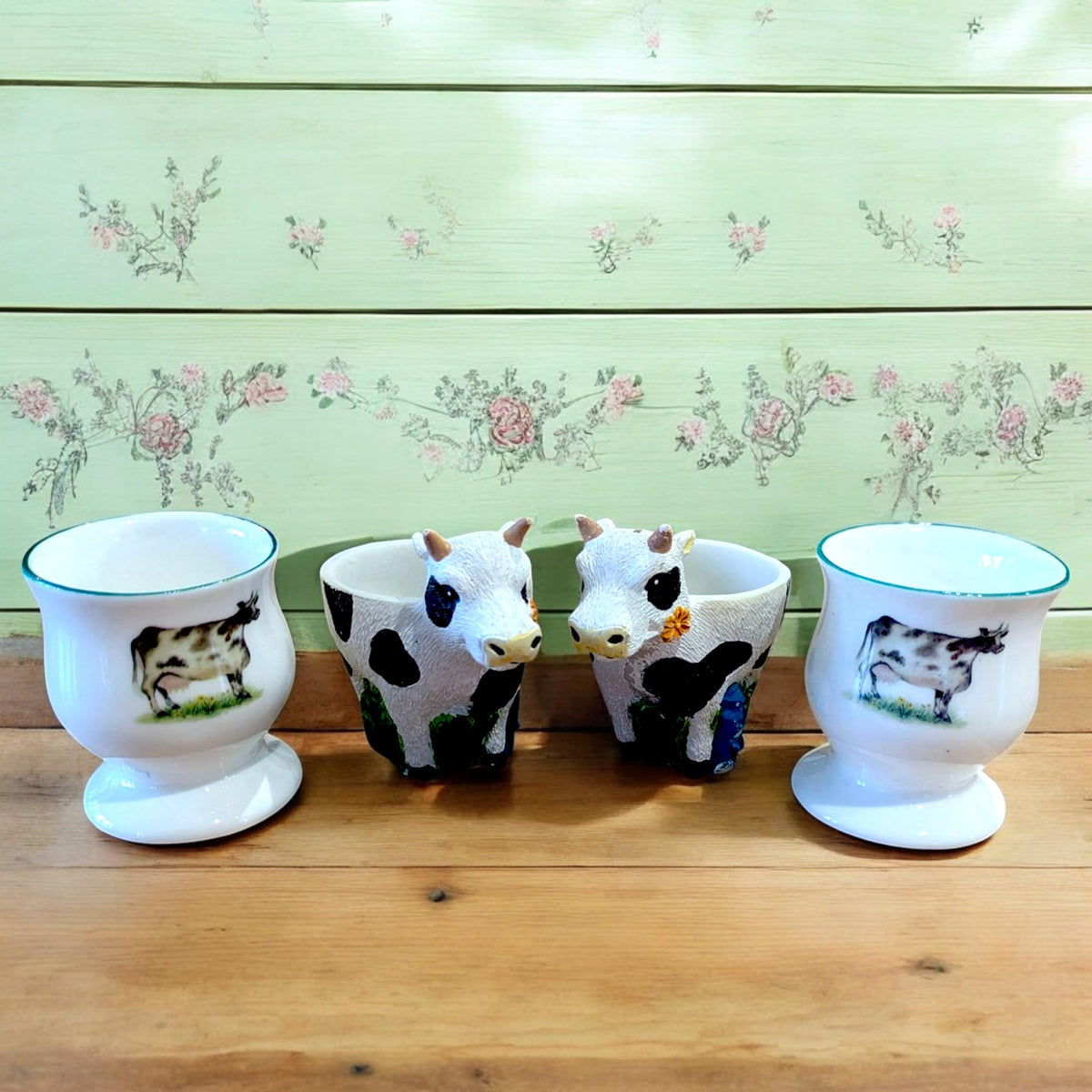 Staffordshire Cow Egg Cups: Novelty Tableware Set