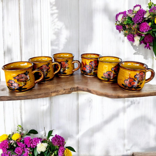 Vintage Japanese Stoneware Coffee Cups Set: Floral Design
