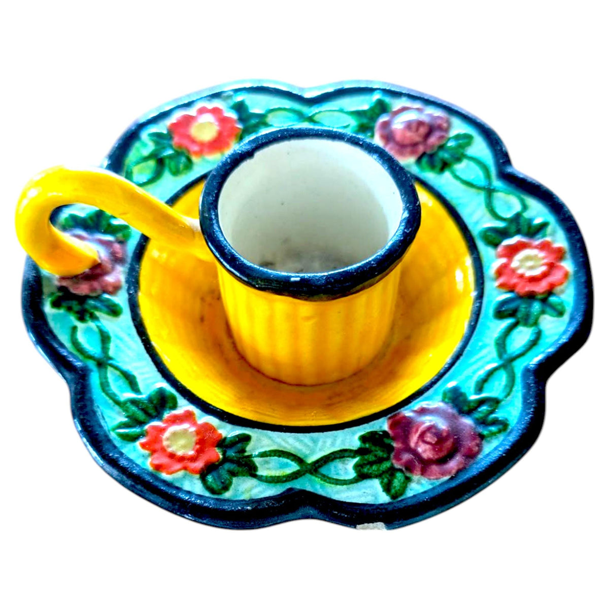 Vintage Maruhon Ware Candle Holder: Hand-Painted Floral Chamberstick, 1930s