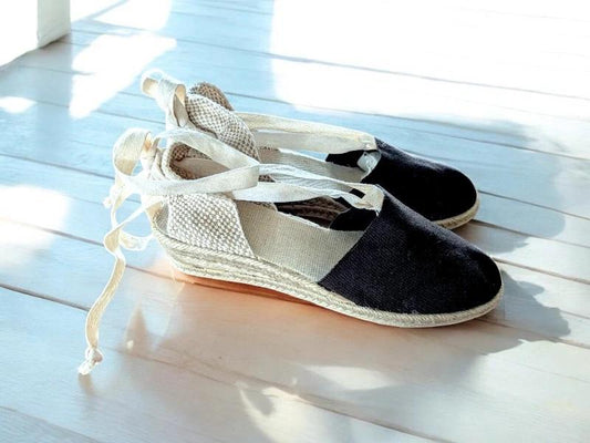 Ladies Espadrilles 7, Wedged Sandals, Brown and Cream, Vintage Fashion, Vintage Style