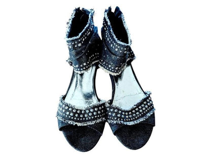 Vintage Sergio Lodzi Denim Ankle Boots: Studded Size 7 Shoes