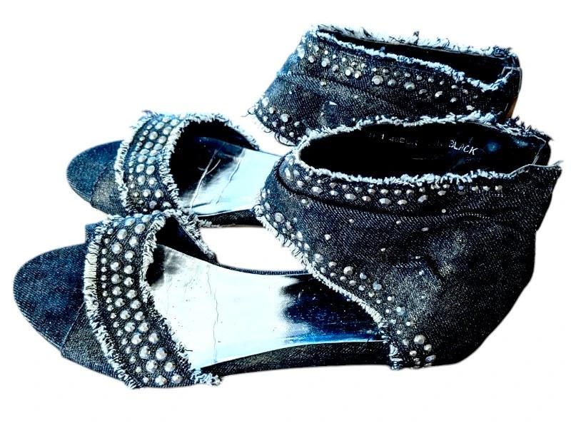 Vintage Sergio Lodzi Denim Ankle Boots: Studded Size 7 Shoes