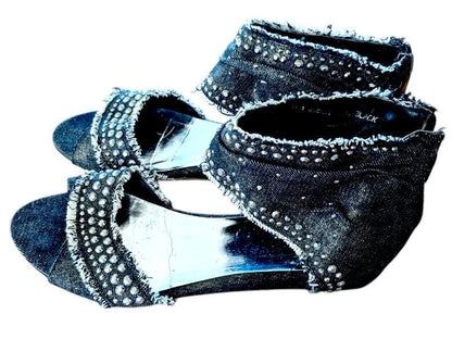 Vintage Sergio Lodzi Denim Ankle Boots: Studded Size 7 Shoes