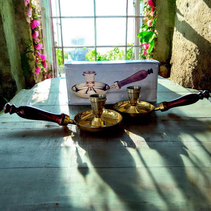 Vintage Brass & Wood Candle Holders: Highland Style Pair
