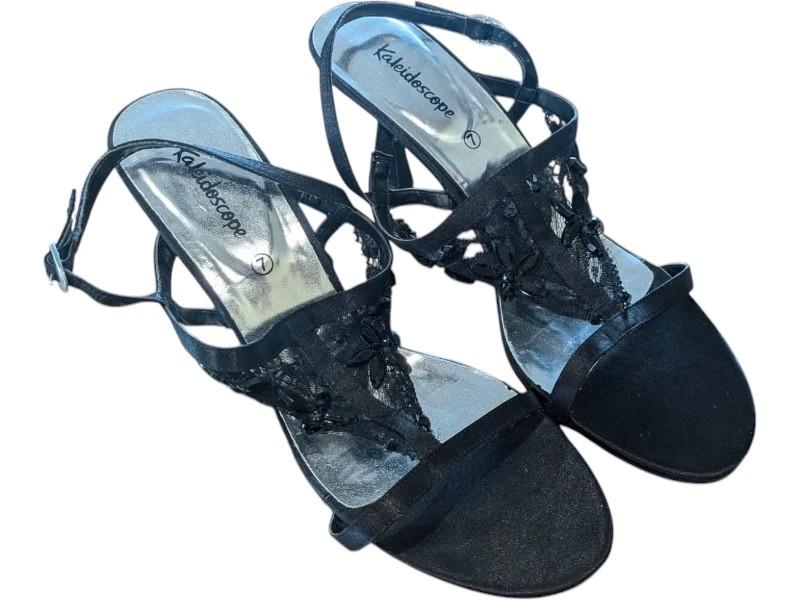 Ladies Kaleidoscope Black and Mesh Heeled Sandals 7, Party Shoes, Occasion Shoes, Size 7 Shoes, Vintage Style, Vintage Fashion