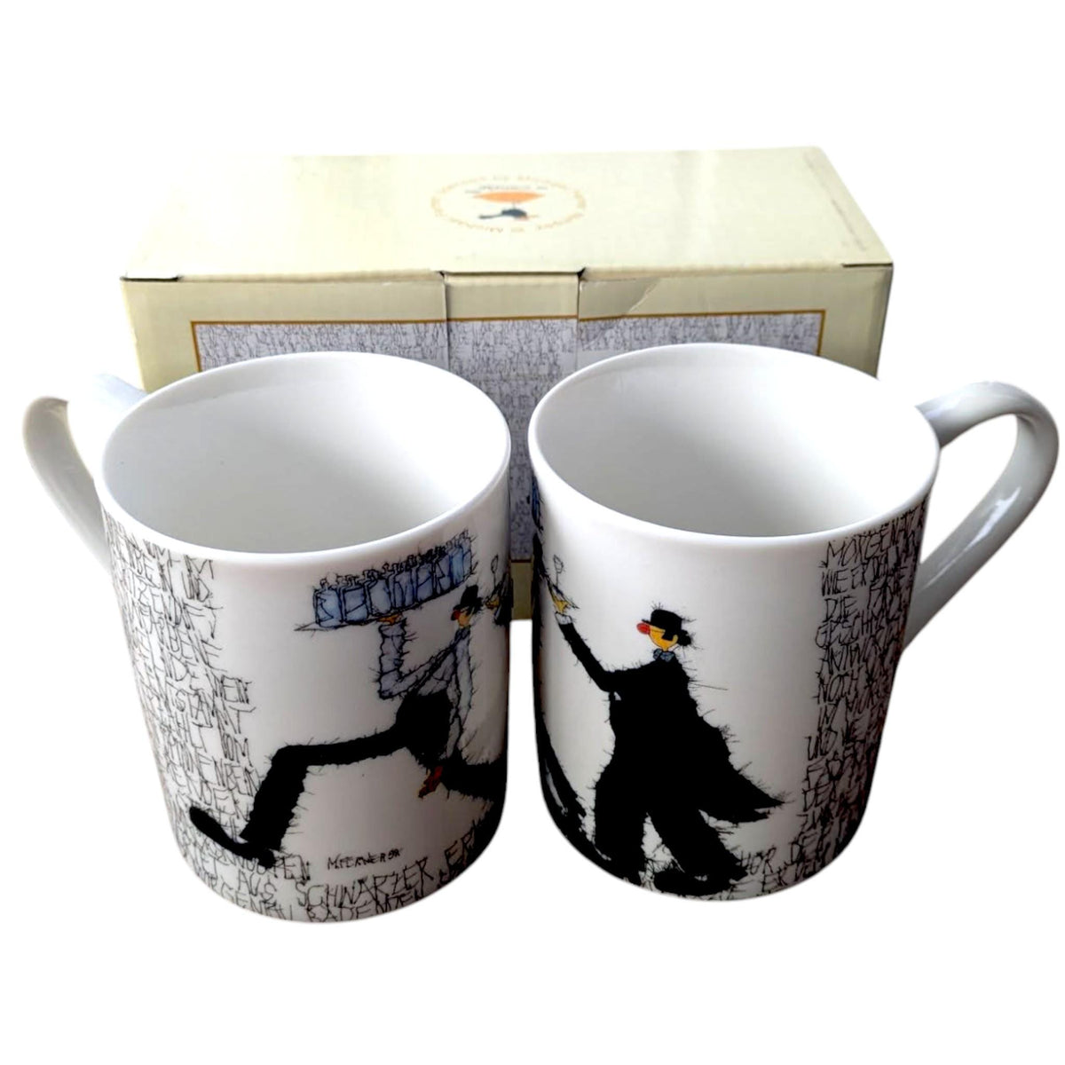 Vintage Michael Ferner Clown Waiter Mugs - Collectible Pair