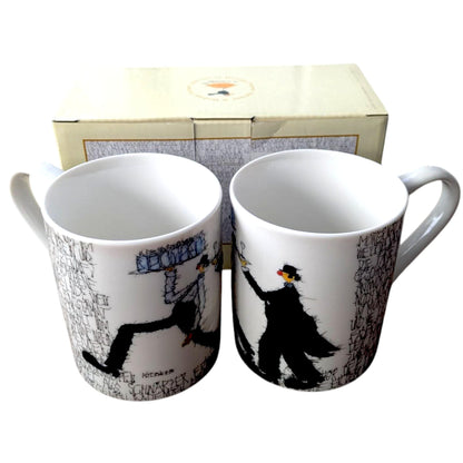 Vintage Michael Ferner Clown Waiter Mugs - Collectible Pair