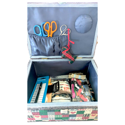 Vintage Patchwork Sewing Box & Knitting Bag Set with Contents