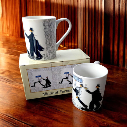 Vintage Michael Ferner Clown Waiter Mugs - Collectible Pair