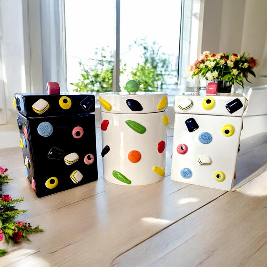 Vintage Ceramic Sweet Jar: Liquorice Allsorts Design, Treat Storage