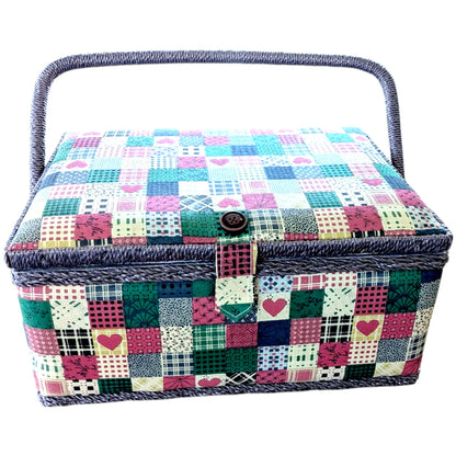 Vintage Patchwork Sewing Box & Knitting Bag Set with Contents