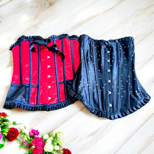 Small Boned Corset: Red & Black, Gothic Lace-Up, Hourglass