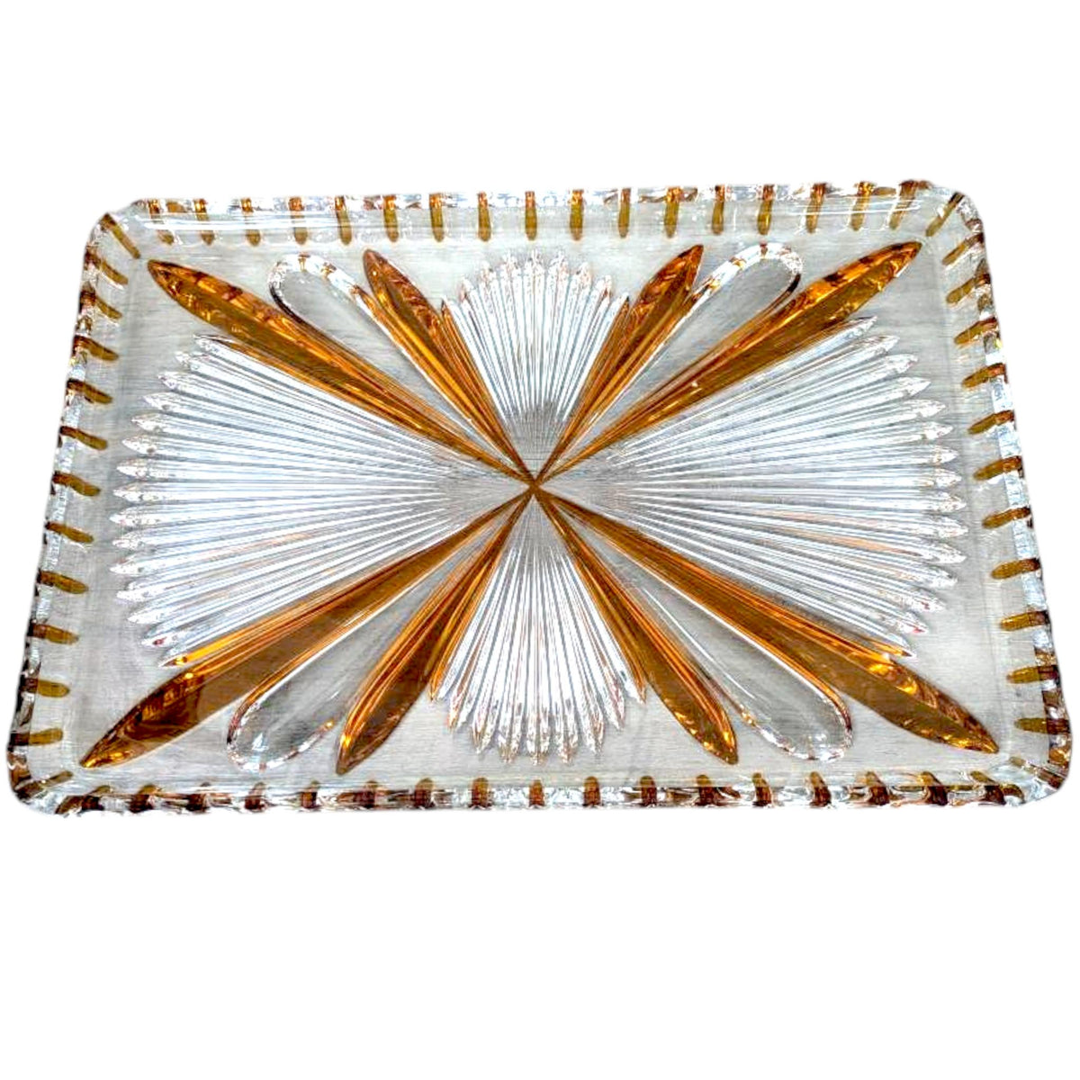 Vintage Amber Glass, Vanity Set: Shabby Chic Candlesticks & Tray