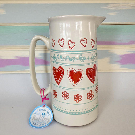 The North Pole Baking Company, Tall Stoneware Jug: Heart & Flower Design