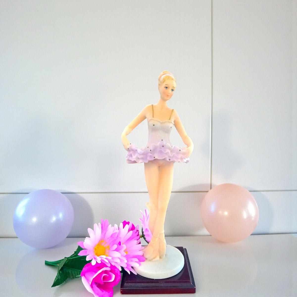 Vintage Ballerina Figurines: Pottery Ballet Dancer on Wood Base