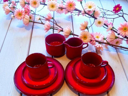 Ceracron Melitta Orange Pottery: Espresso Cups, Trios, Sugar Bowl, Milk Jug