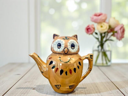Pier One Owl Teapot –  Ceramic Owl Tea Pot for Kitchen Decor | Gift for Tea & Bird Lovers