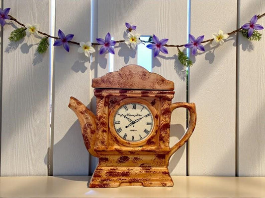 Vintage Clock Teapot– Cottagecore Kitchen Accent