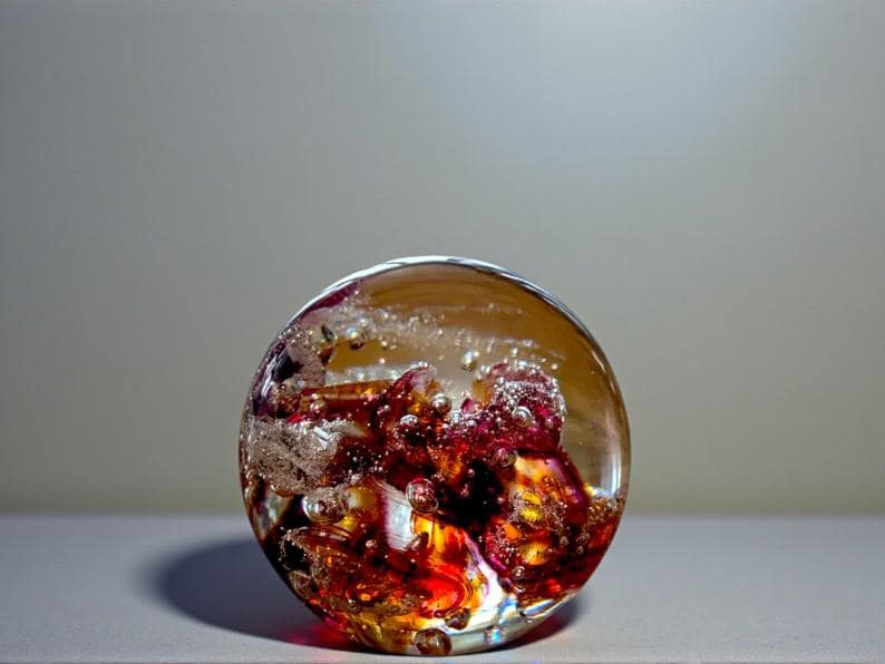 Red & Gold Art Glass Paperweight – Modern Bubble Globe Desk Décor