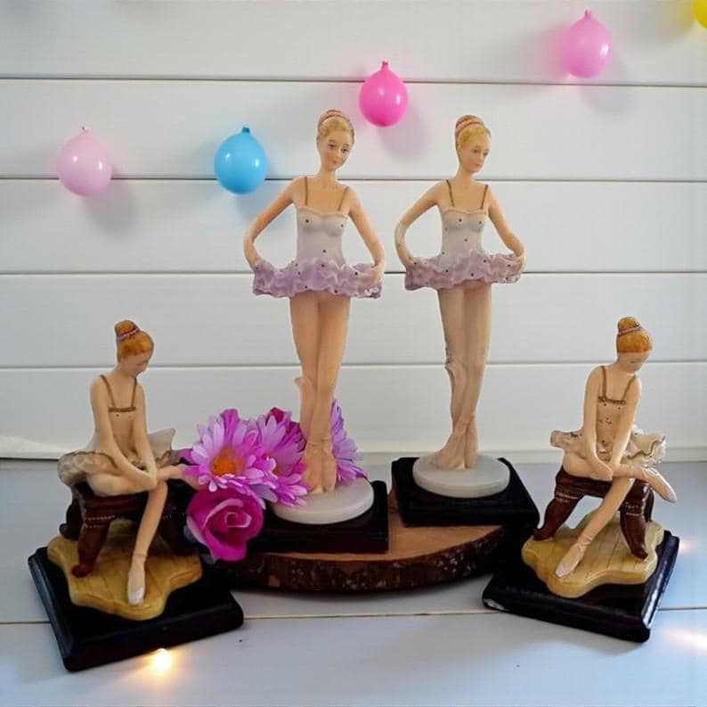 Vintage Ballerina Figurines: Pottery Ballet Dancer on Wood Base