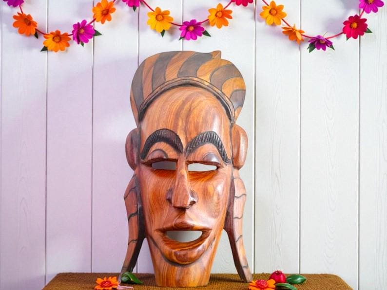 Vintage Hand Carved Mahogany Mask: Senegalese African Tribal Art