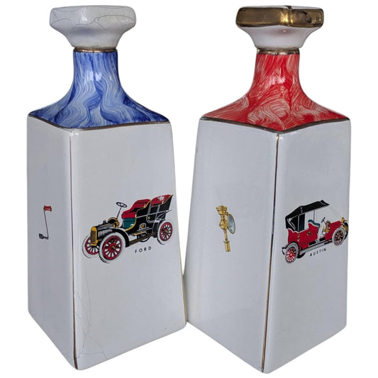 Vintage Loucarte Porto & Brandy Decanters  – Retro Ceramic Barware with Classic Car Design, Mid-Century Style
