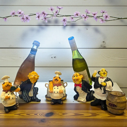 Vintage Chef, Waiter Figurines  – Humorous Kitchen Decor Ornament, Retro Restaurant, Bar Display Figures, Novelty Bar Butler Gift, Corkscrew