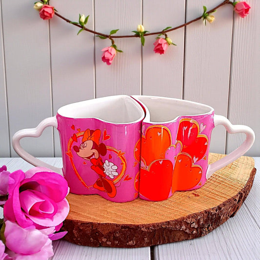 Mickey & Minnie Mouse Heart Mugs – Disney Couple Cups, Valentine Gift, Romantic Disney Drinkware
