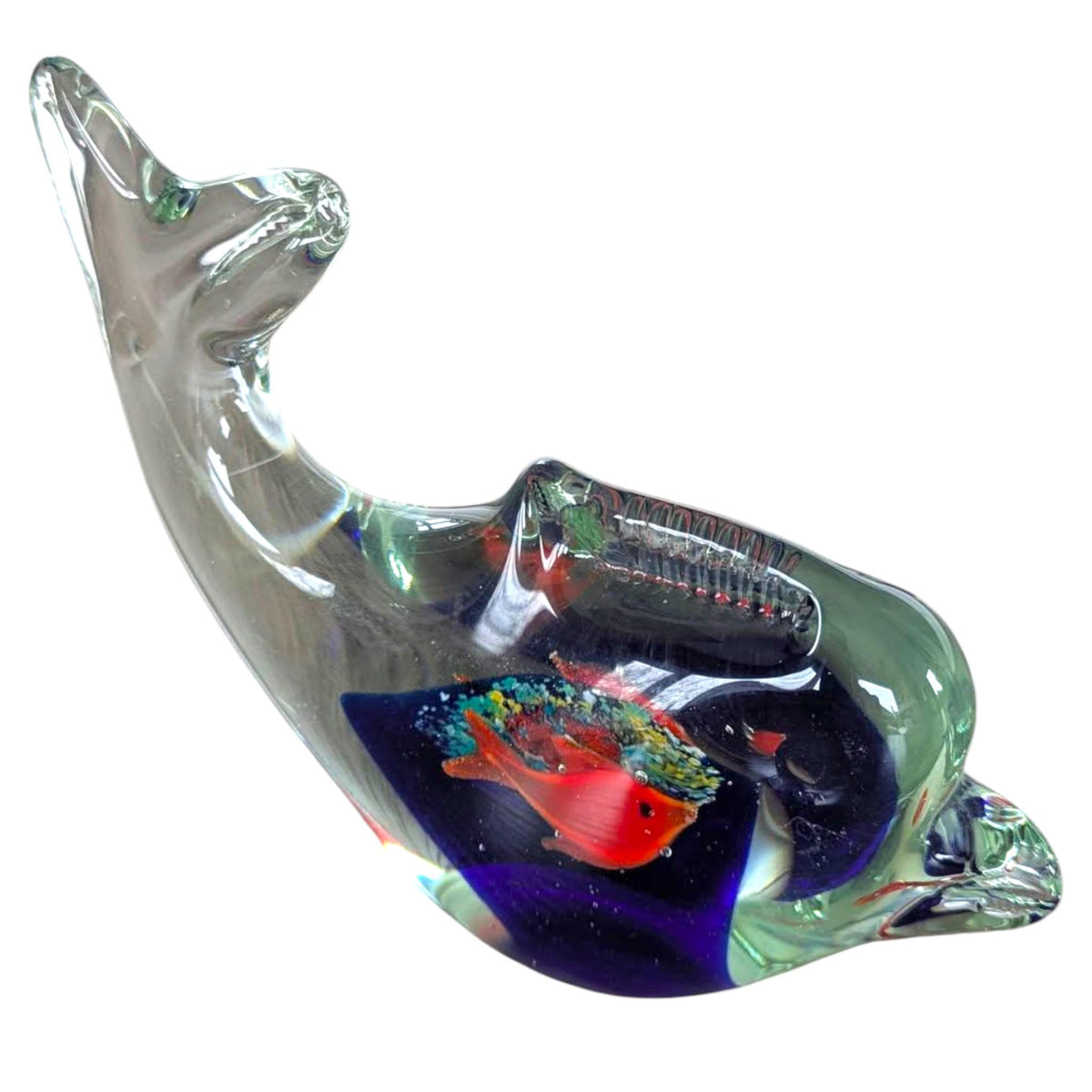 Glass Dolphin Paperweight – Art Glass Sea Life Ornament, Coastal Nautical Desk Decor