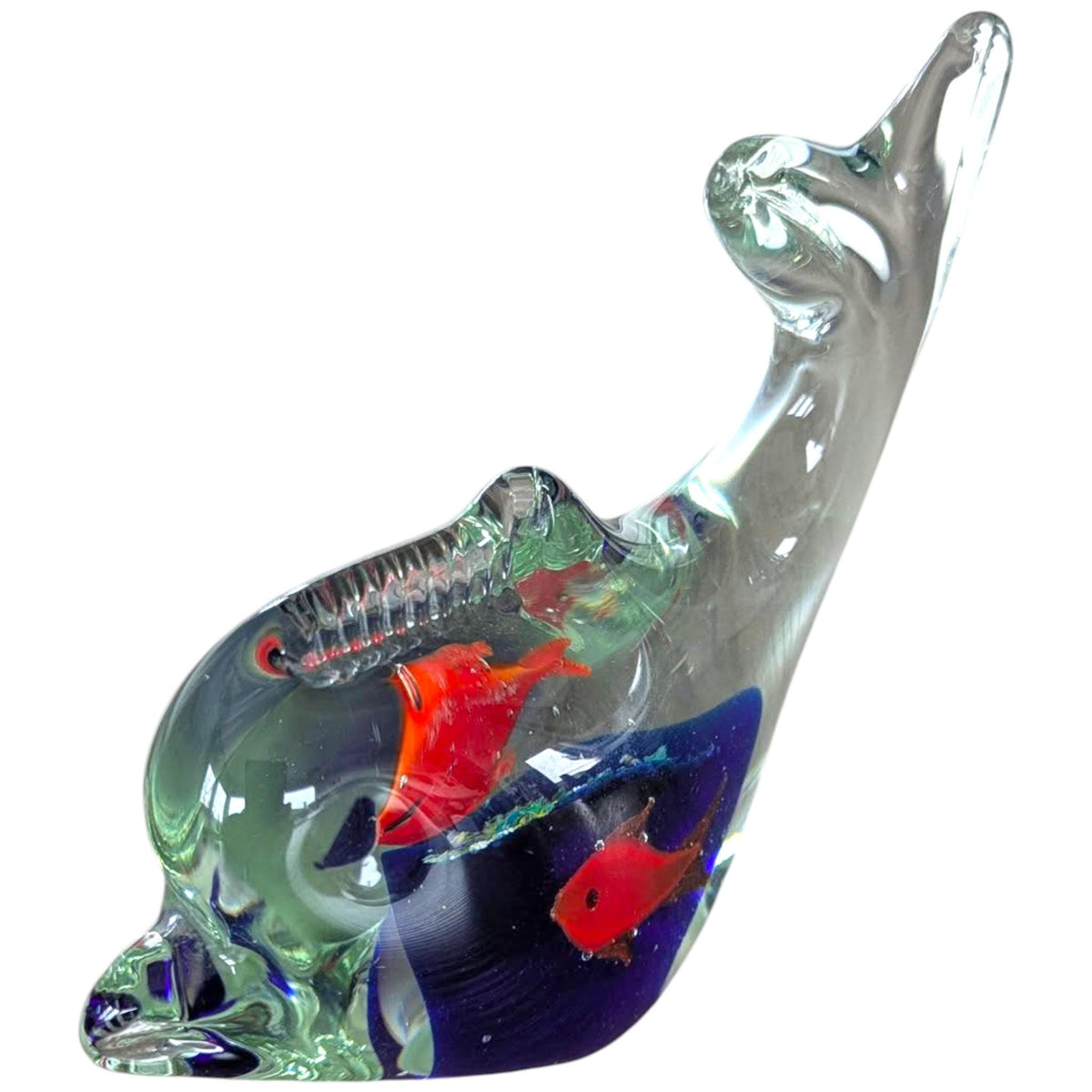 Glass Dolphin Paperweight – Art Glass Sea Life Ornament, Coastal Nautical Desk Decor