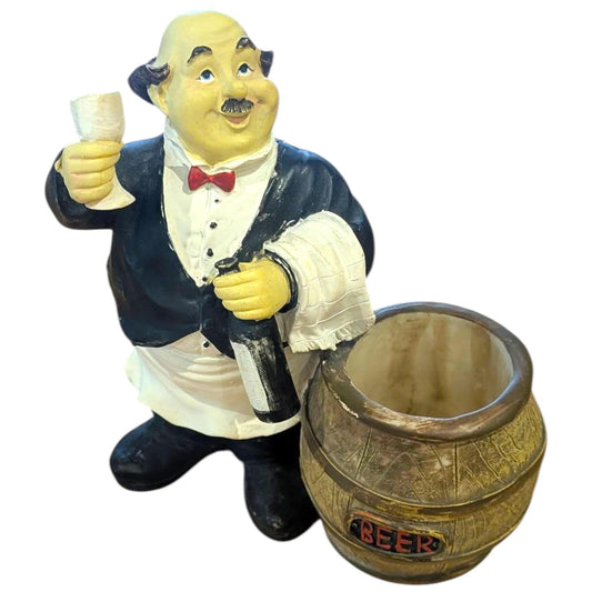 Vintage Chef, Waiter Figurines  – Humorous Kitchen Decor Ornament, Retro Restaurant, Bar Display Figures, Novelty Bar Butler Gift, Corkscrew
