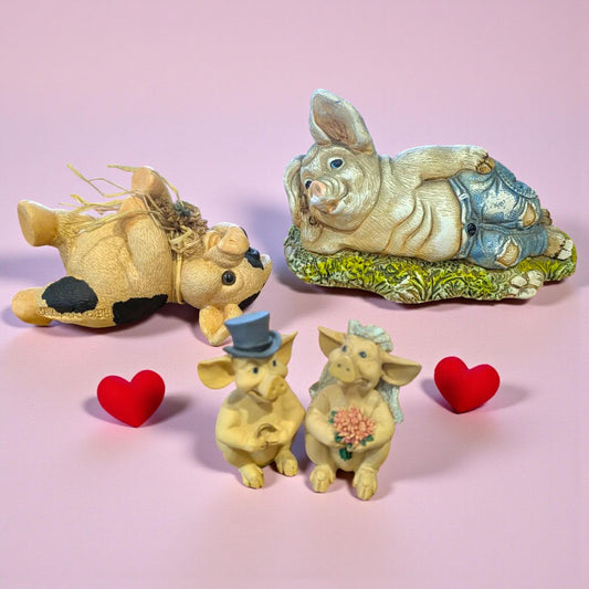 Vintage Pig Figurines  – Cute Pig Ornaments, Farm Animal Decor, Bride & Groom, Pigtails, Piggery, Piggin