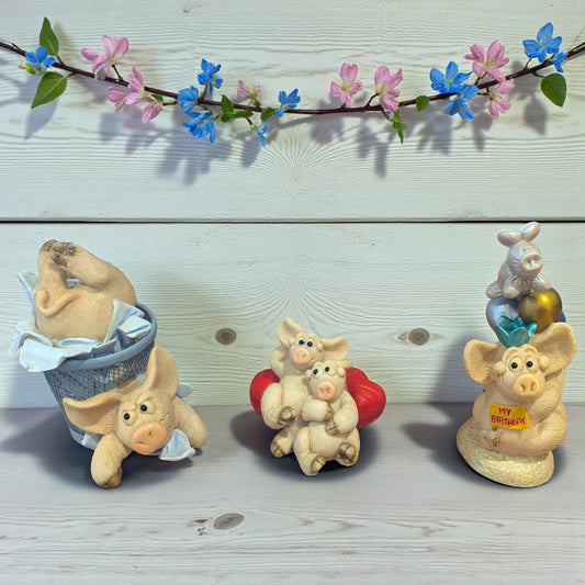 Vintage Piggin Figurines  – Boxed Cute Pig Ornaments ,Loved Up, Basket Case, Birthdays