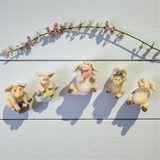 Vintage Piggin Figurines  –  Cute Pig Ornaments, Paperwork, Hero, Sick, Sweetie, Stuffed