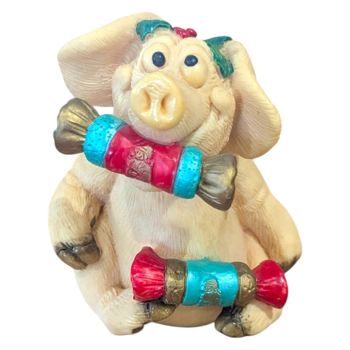 Vintage Piggin Figurines  – Boxed Cute Pig Ornaments, Tired, Stubborn, Holidays, Crackers