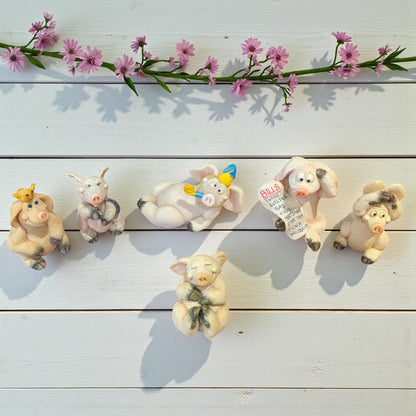 Vintage Piggin Figurines  – Boxed Cute Pig Ornaments, Hero, Bills, High Flyer, Good Luck, Relax, Parties