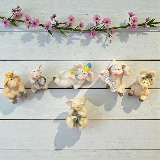 Vintage Piggin Figurines  – Boxed Cute Pig Ornaments, Hero, Bills, High Flyer, Good Luck, Relax, Parties
