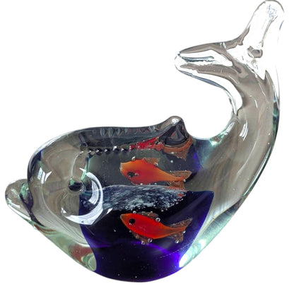Glass Dolphin Paperweight – Art Glass Sea Life Ornament, Coastal Nautical Desk Decor