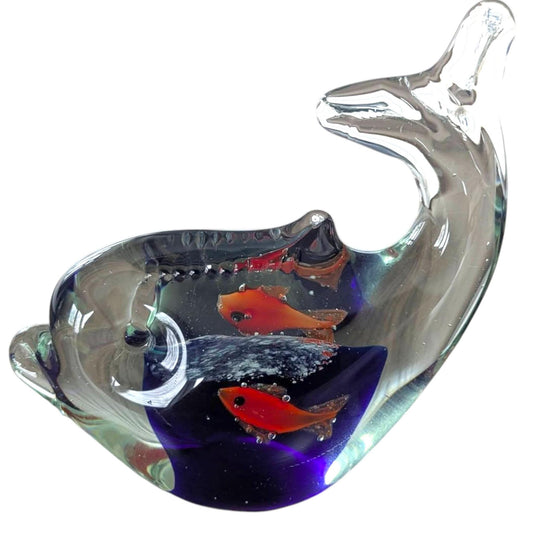 Glass Dolphin Paperweight – Art Glass Sea Life Ornament, Coastal Nautical Desk Decor