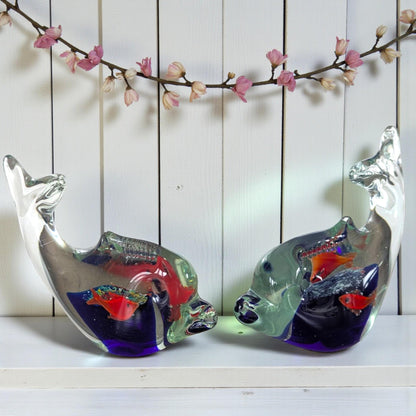 Glass Dolphin Paperweight – Art Glass Sea Life Ornament, Coastal Nautical Desk Decor