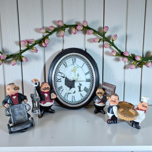 Vintage Chef/Waiter Figurine, Clock, Humorous Kitchen Decor, Retro Bar Display
