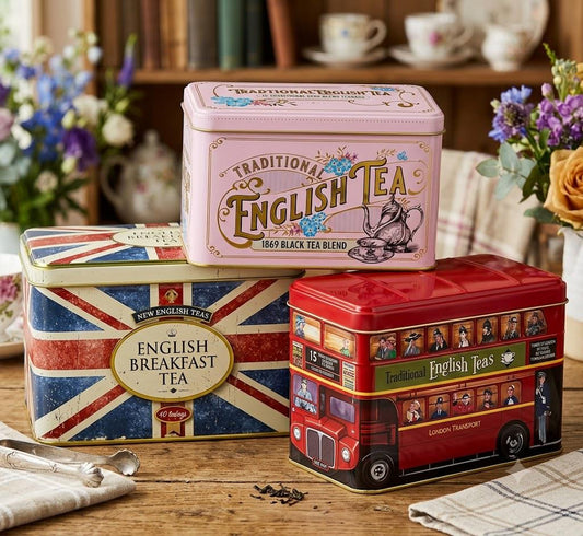 Vintage Style English Tea Tin | British Souvenir Gift Box, Union Jack & London Bus, Traditional Black Tea | English Breakfast Blend