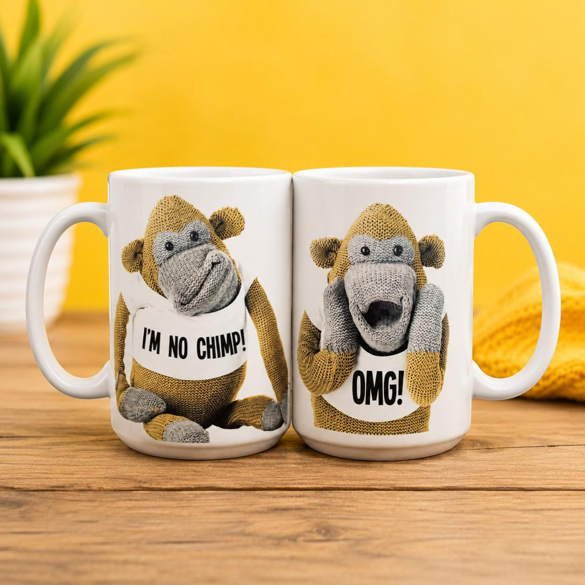 PG Tips Chimps Mug Set | "I'm No Chimp" & "OMG!" Matching Coffee Mugs | Novelty Couple Mug Gift | Office Mug