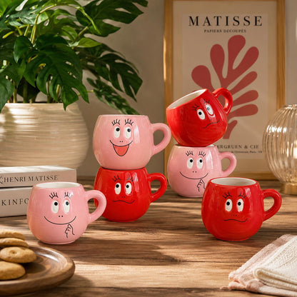 Barbapapa Espresso Mug Set | Cute Pink & Red Ceramic Coffee Cups | Kawaii Collectible Mugs | Choose 2, 4 or 6 Mugs | Gift for Coffee Lovers