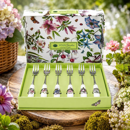 Portmeirion Botanic Garden Cake Forks Set of 6, Vintage Style, Pastry Forks, Dessert Fork Gift Set, Floral Tea Party Cutlery