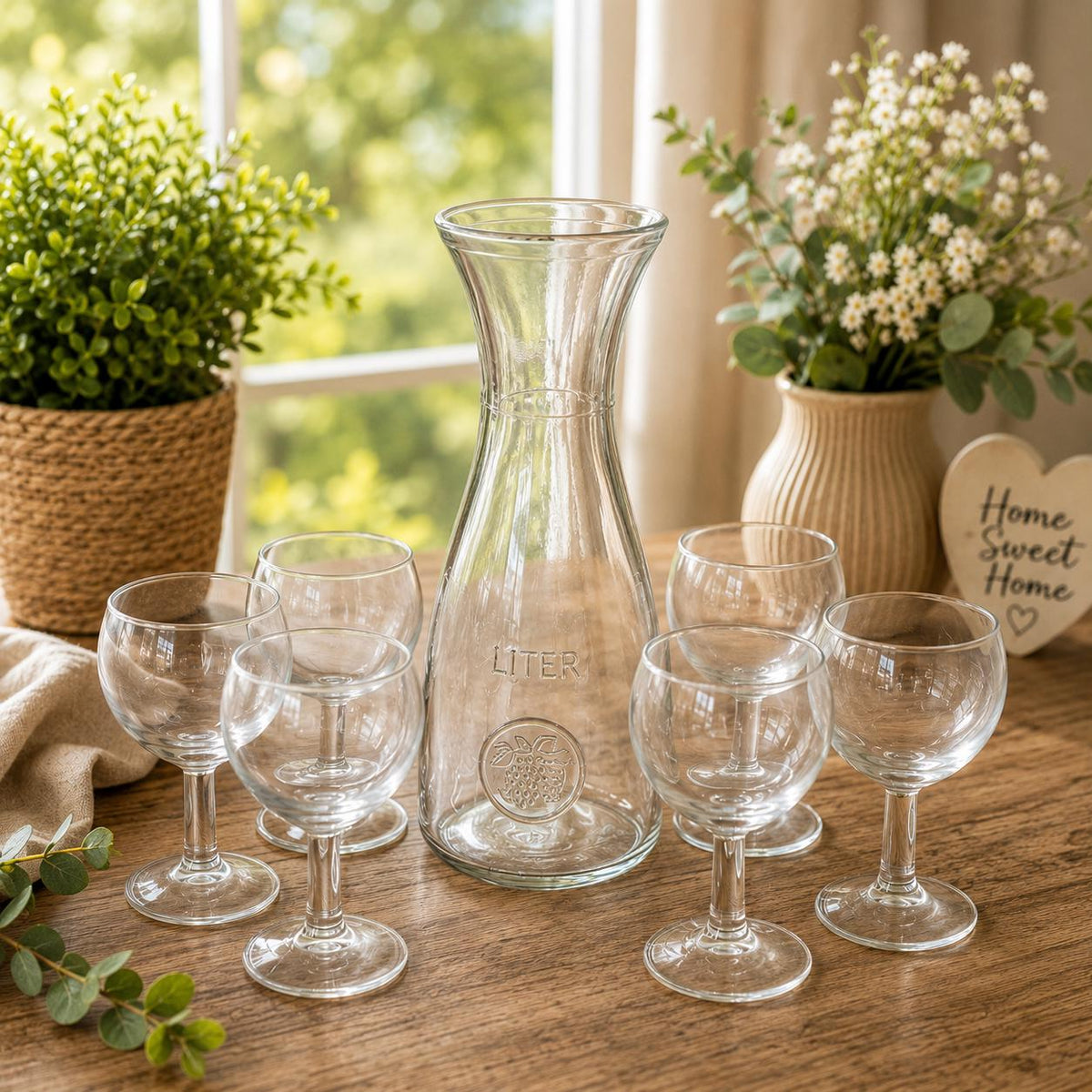 Vintage Bacchus Glass Carafe & 6 Wine Glasses Set with Original Box | 1 Litre Glass Decanter | Mid Century Barware | Retro Entertaining Set